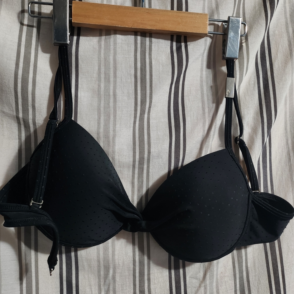 Skye Black Polka Dot Push-Up Bikini Top, Size MED